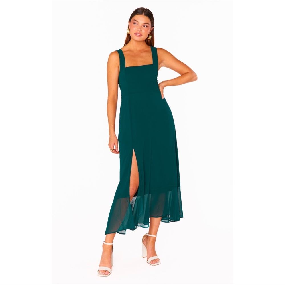 SHOW ME YOUR MUMU Claire Midi Dress in Emerald Chiffon